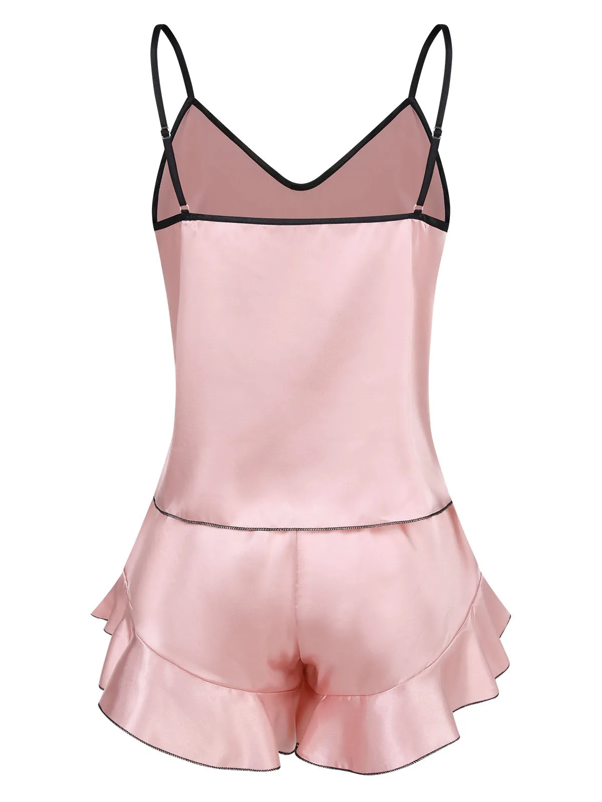 1970s Spaghetti Straps Satin Ribbon Pajamas