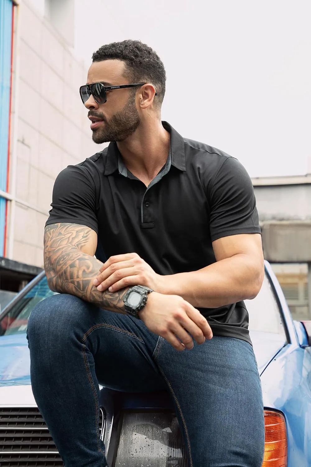 3 Pack Mens Polo Shirt Quick-Dry Short Sleeve Athletic Top Moisture Wicking Performance Dry Fit Golf Tennis T-Shirt