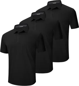 3 Pack Mens Polo Shirt Quick-Dry Short Sleeve Athletic Top Moisture Wicking Performance Dry Fit Golf Tennis T-Shirt