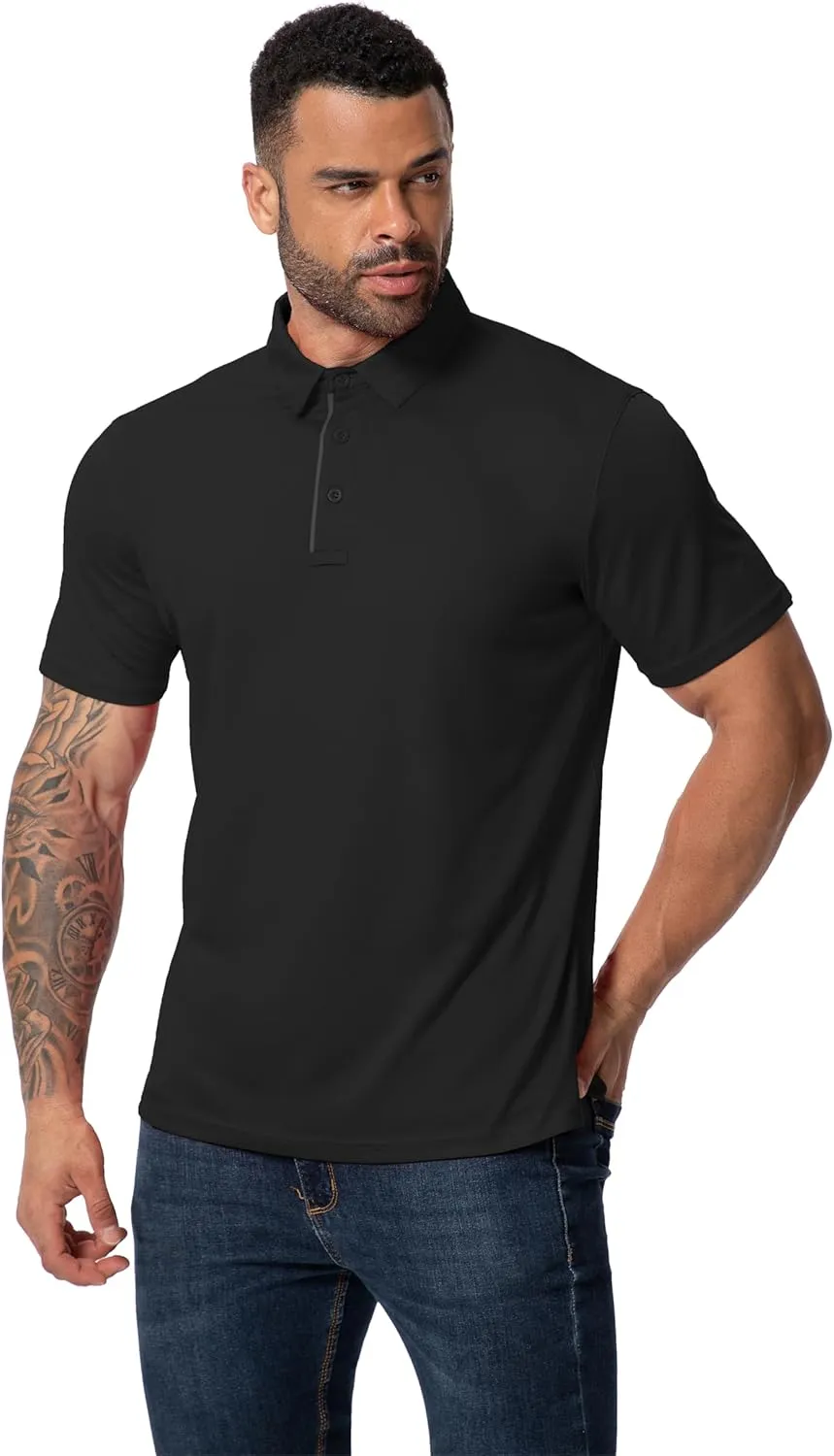 3 Pack Mens Polo Shirt Quick-Dry Short Sleeve Athletic Top Moisture Wicking Performance Dry Fit Golf Tennis T-Shirt