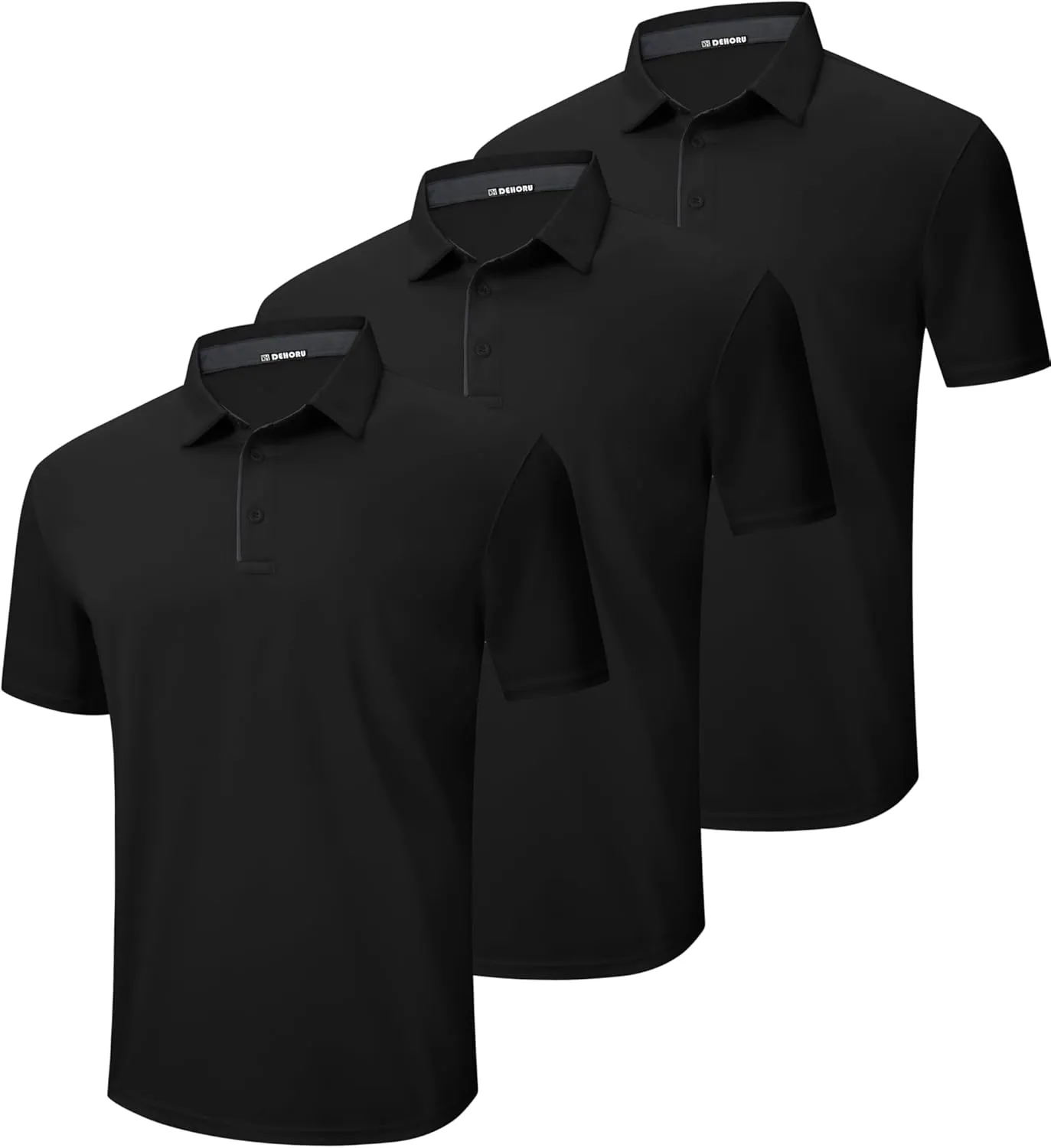 3 Pack Mens Polo Shirt Quick-Dry Short Sleeve Athletic Top Moisture Wicking Performance Dry Fit Golf Tennis T-Shirt