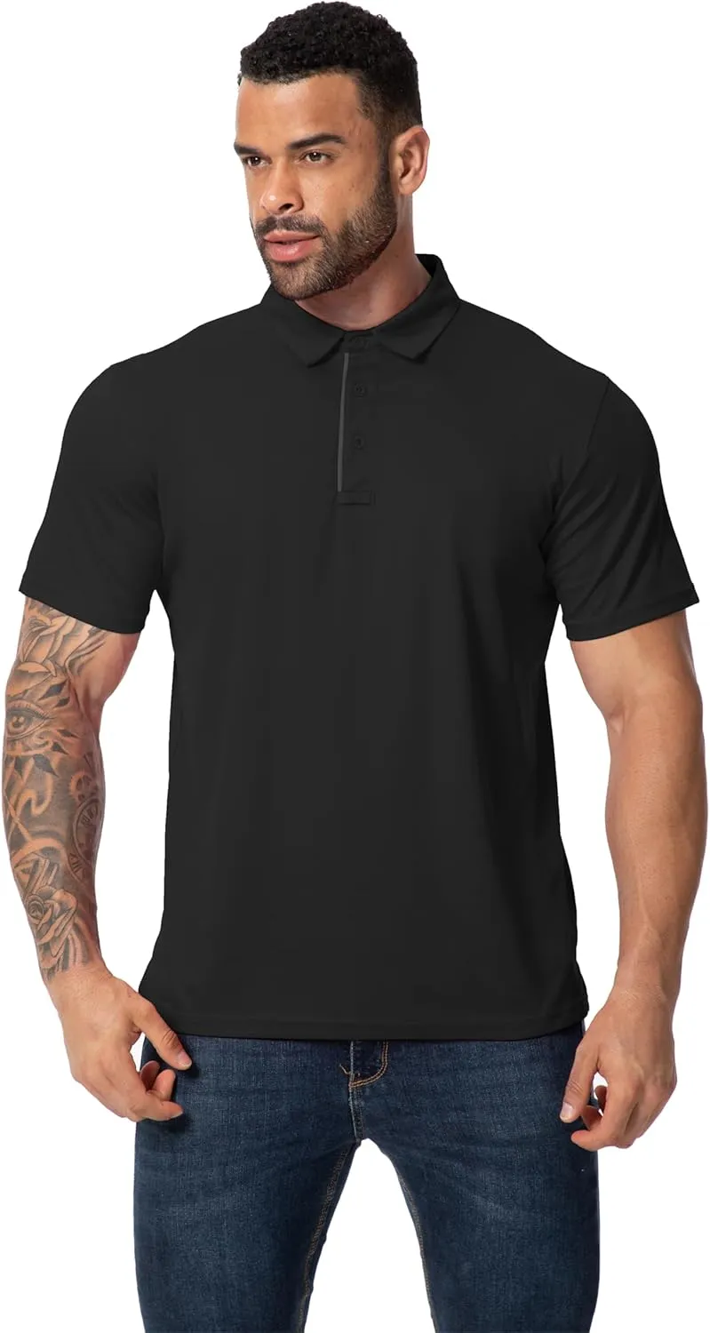 3 Pack Mens Polo Shirt Quick-Dry Short Sleeve Athletic Top Moisture Wicking Performance Dry Fit Golf Tennis T-Shirt
