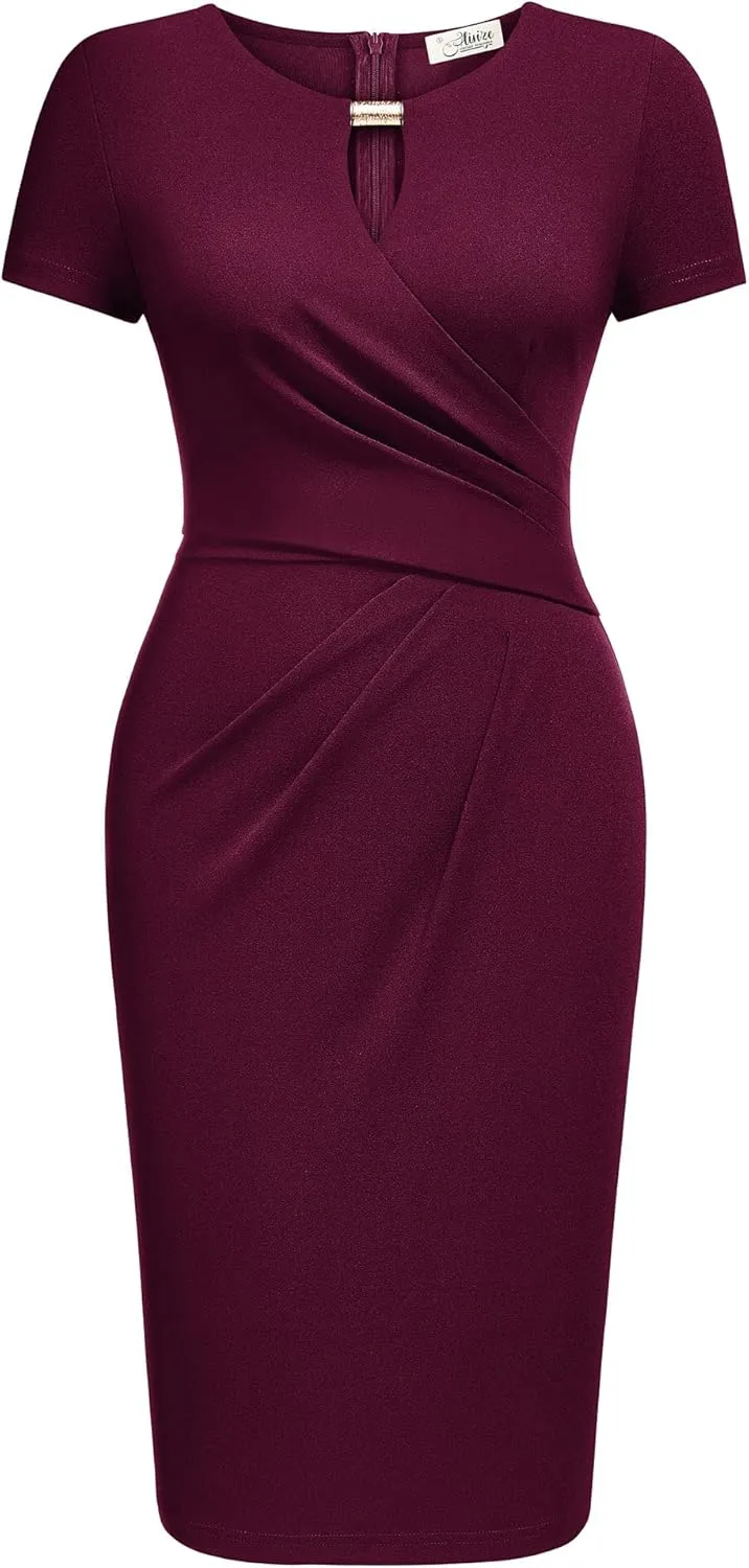 AISIZE Women's Classic Keyhole Neck Wrap Cocktail Party Sheath Dress