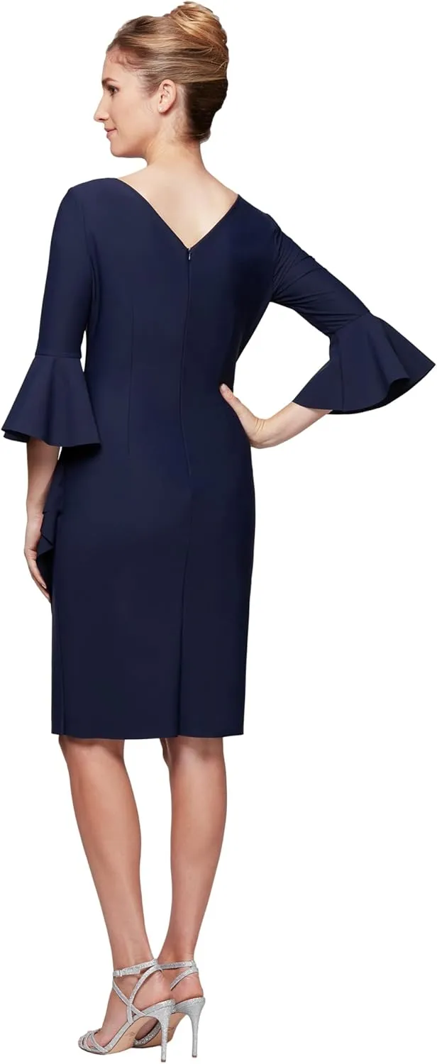 Alex Evenings Women's Slimming Short Cocktail Dress with Bell Sleeves, Wedding Guest (Petite and Regular Sizes)
