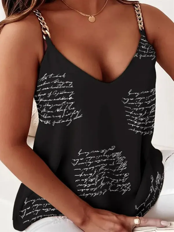 Amoura Simple Sleeveless Chain Camisole Print Tank Top
