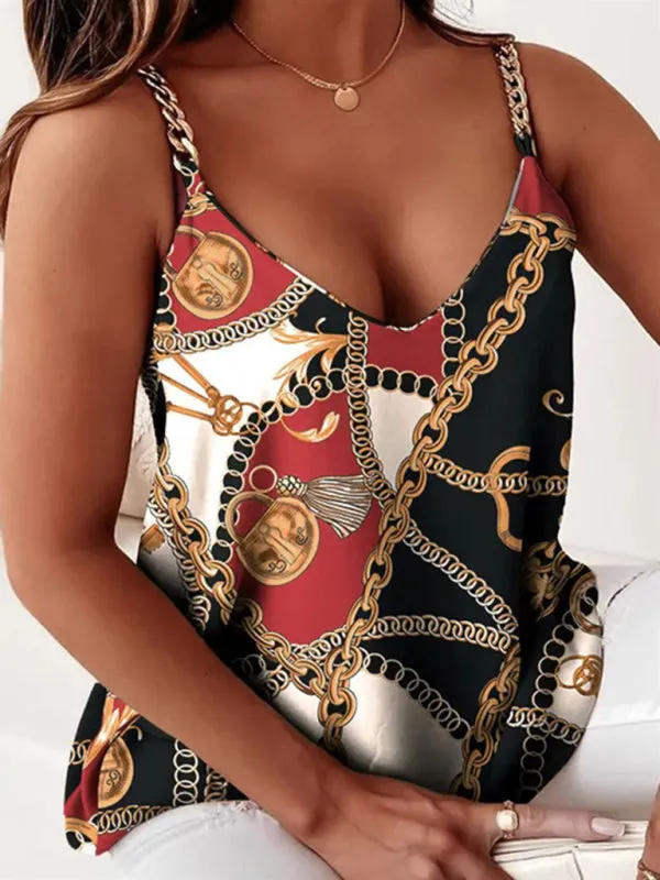 Amoura Simple Sleeveless Chain Camisole Print Tank Top