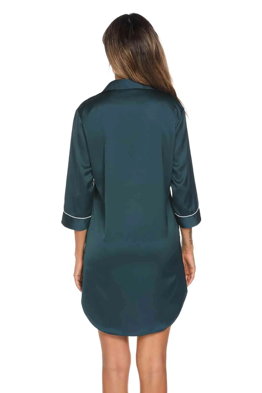 *APP EXCLUSIVE*  Button Up Collared Neck Night Dress with Pocket