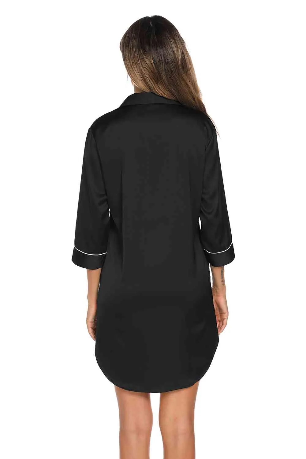 *APP EXCLUSIVE*  Button Up Collared Neck Night Dress with Pocket