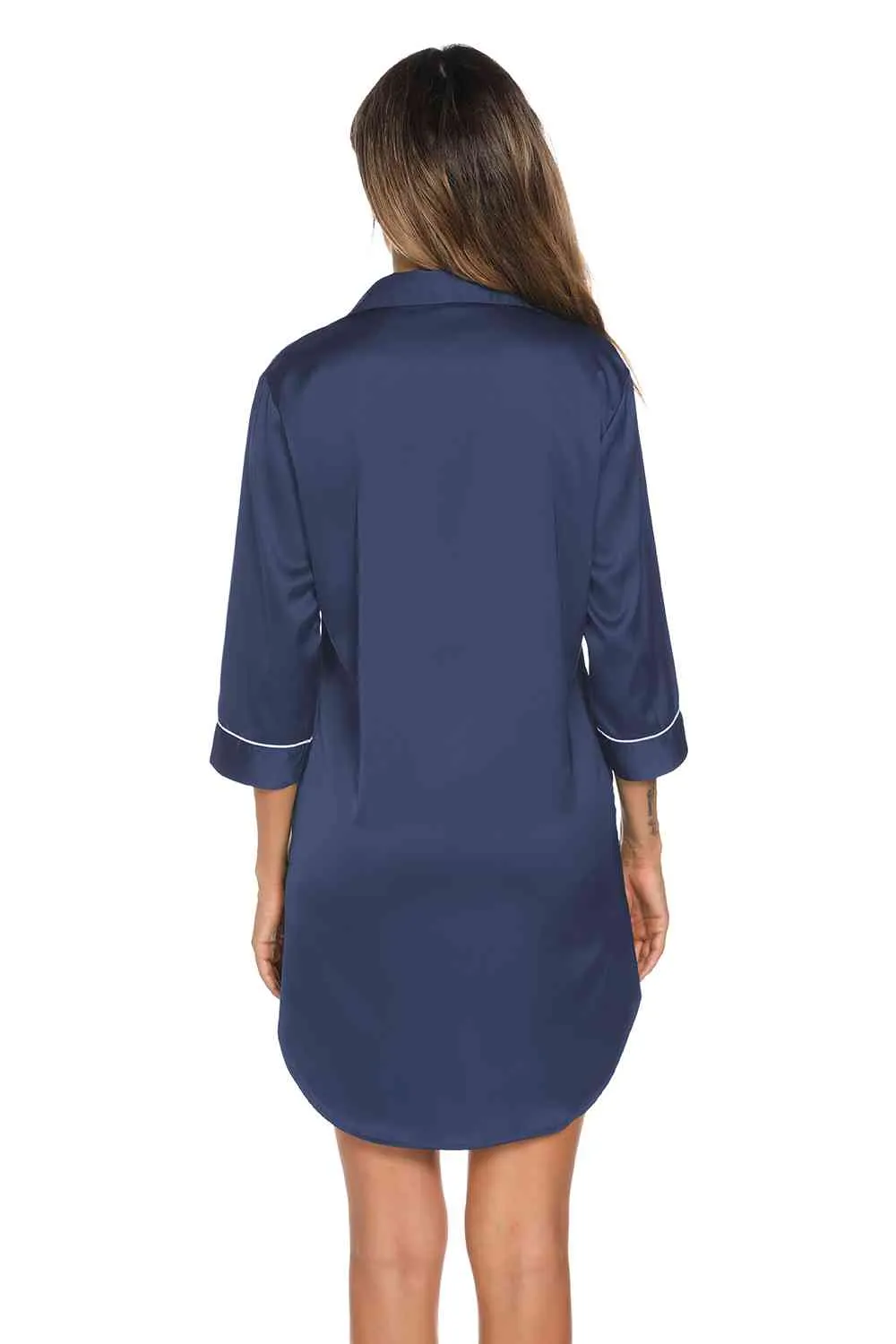 *APP EXCLUSIVE*  Button Up Collared Neck Night Dress with Pocket