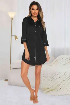*APP EXCLUSIVE*  Button Up Collared Neck Night Dress with Pocket