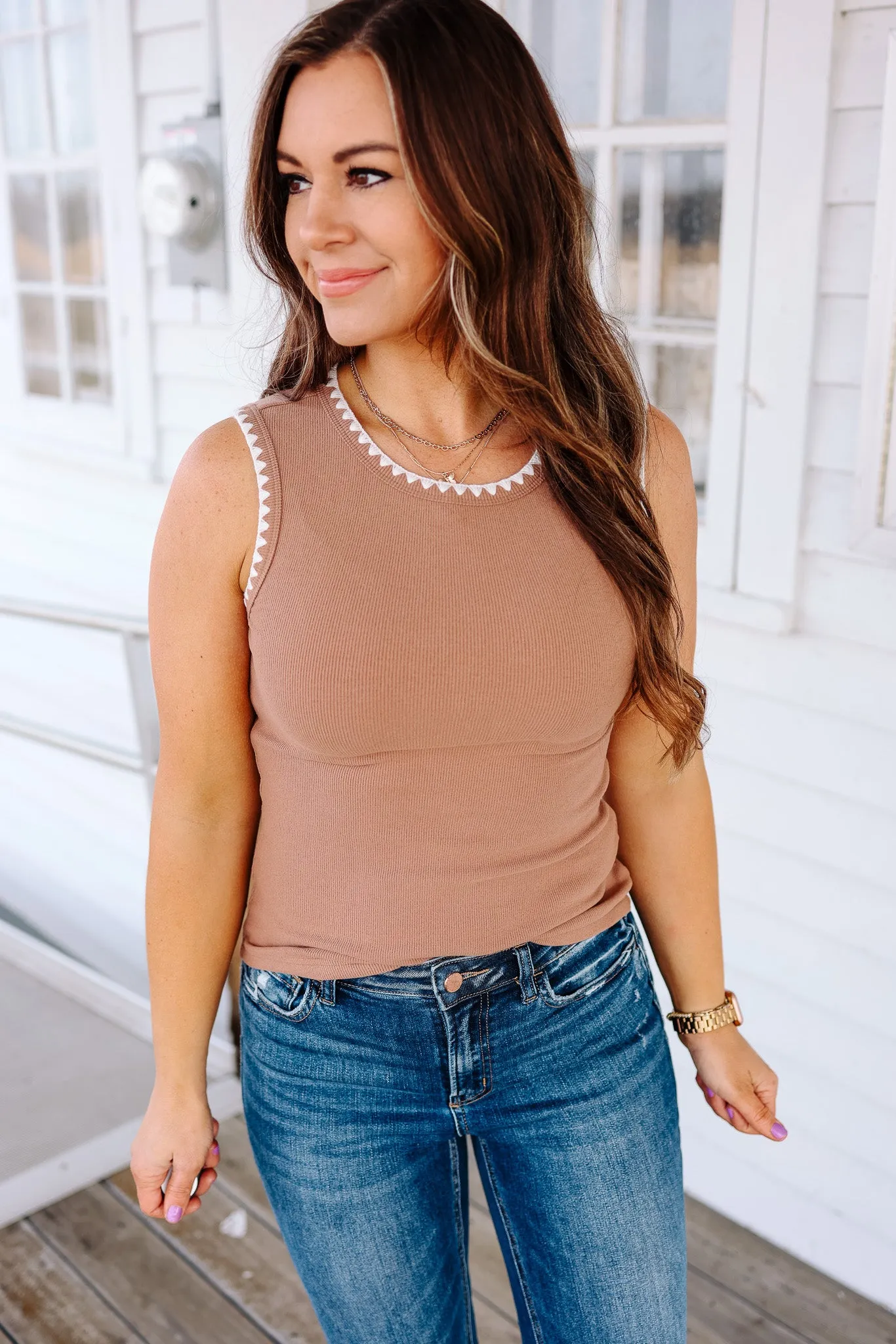 Astra Ribbed Tank - Caramel