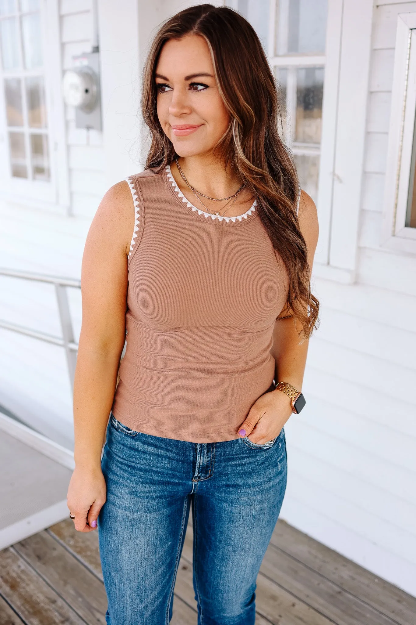 Astra Ribbed Tank - Caramel