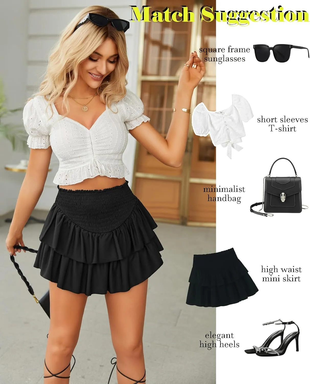 Avidlove Women's Summer High Waist Ruffle Flowy Mini Skirts Casual Boho Layered Pleated Beach Short Skirt