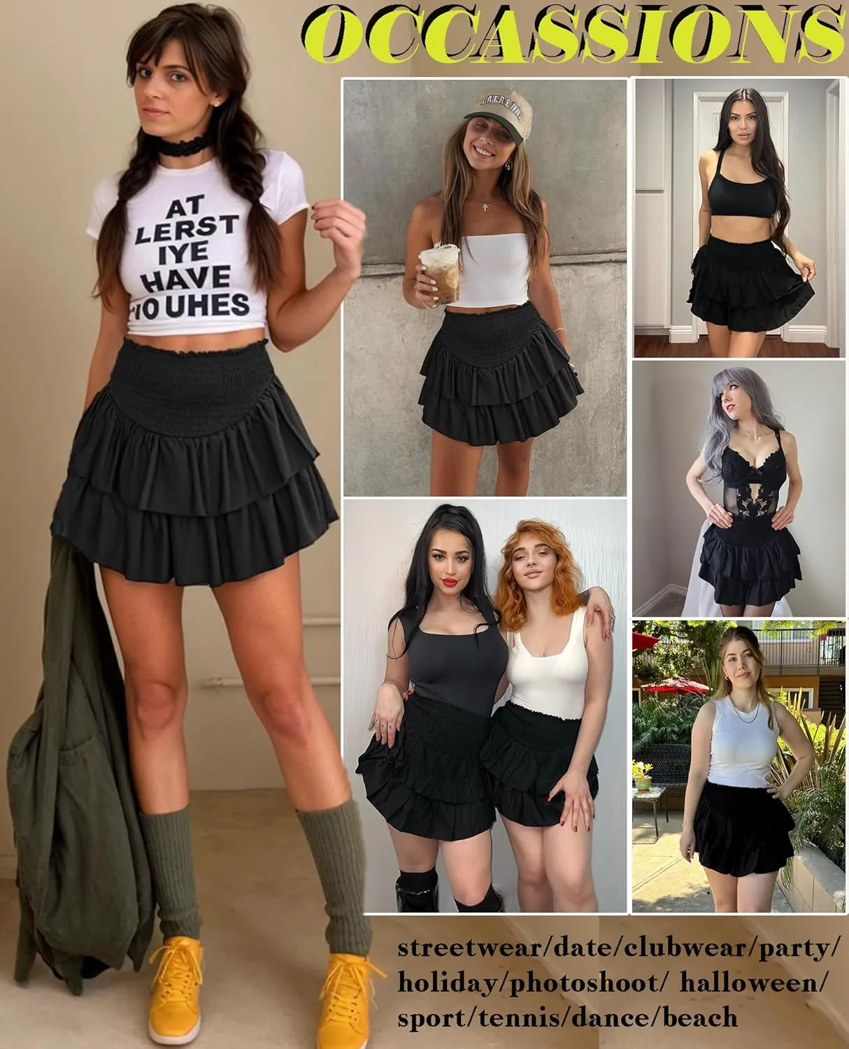 Avidlove Women's Summer High Waist Ruffle Flowy Mini Skirts Casual Boho Layered Pleated Beach Short Skirt
