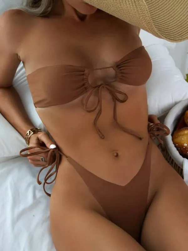 Bandeau Wireless Bra & Tie-Side String Thong 2-Piece Bikini Set