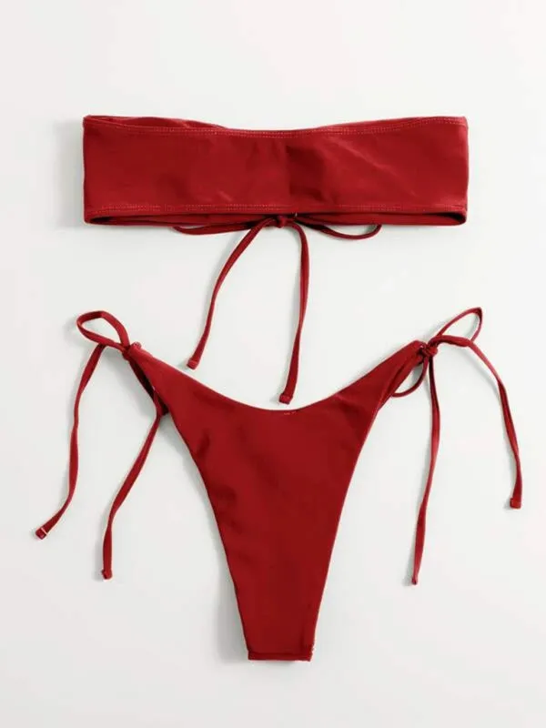 Bandeau Wireless Bra & Tie-Side String Thong 2-Piece Bikini Set