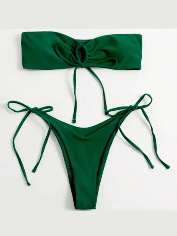 Bandeau Wireless Bra & Tie-Side String Thong 2-Piece Bikini Set