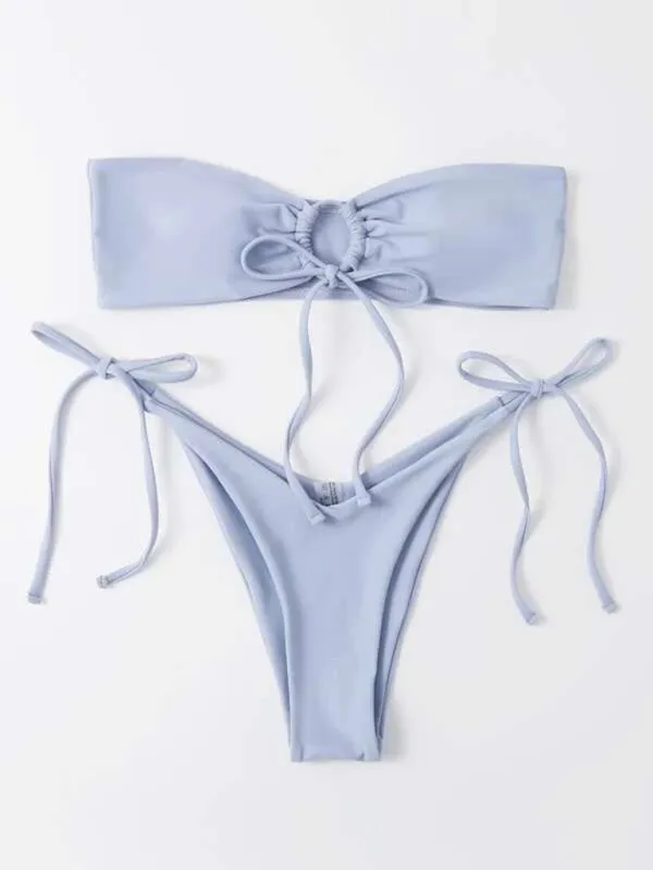 Bandeau Wireless Bra & Tie-Side String Thong 2-Piece Bikini Set