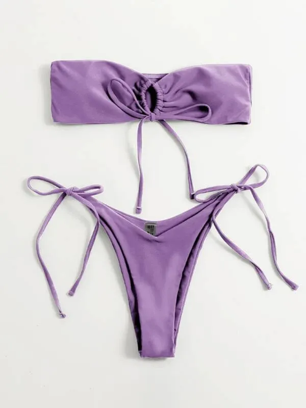 Bandeau Wireless Bra & Tie-Side String Thong 2-Piece Bikini Set