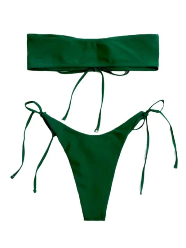 Bandeau Wireless Bra & Tie-Side String Thong 2-Piece Bikini Set