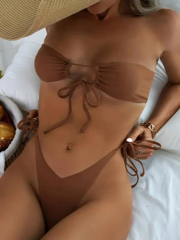 Bandeau Wireless Bra & Tie-Side String Thong 2-Piece Bikini Set