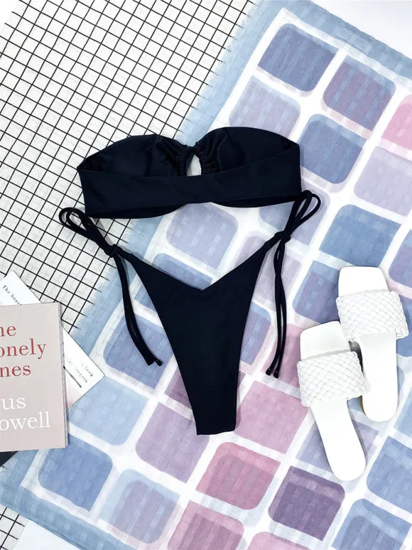 Bandeau Wireless Bra & Tie-Side String Thong 2-Piece Bikini Set