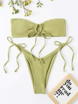 Bandeau Wireless Bra & Tie-Side String Thong 2-Piece Bikini Set