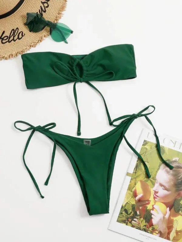 Bandeau Wireless Bra & Tie-Side String Thong 2-Piece Bikini Set