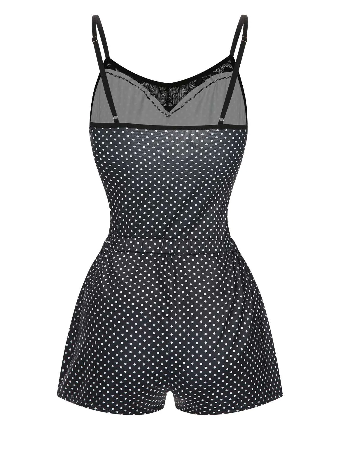 Black 1970s Polka Dots Lace Patchwork Pajamas