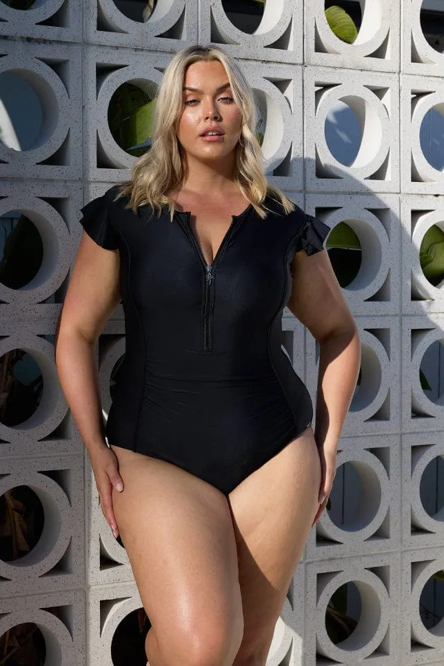 Black Frill Sleeve One Piece