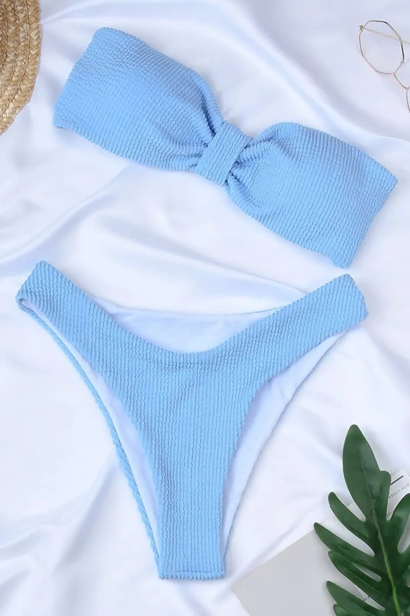 Blue Smocked Bandeau Bikini