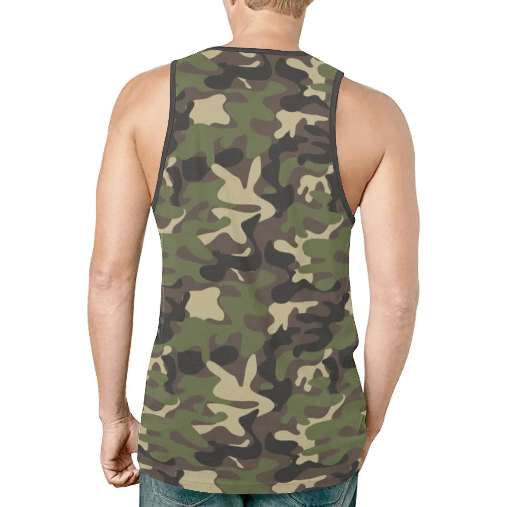 Camo Tank Top Shirt, Camouflage Army Green Men Guys Male Sleeveless Festival Yoga Workout Fitness Sports Summer Casual Muscle Graphic Tee