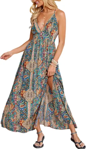 CUPSHE Womens Summer Maxi Dress 2025 Sleeveless Long Sundresses Spaghetti Strap Flowy Boho Beach Vacation Dress
