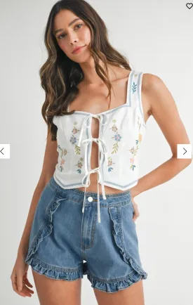 Embroidered Tie Front Vest