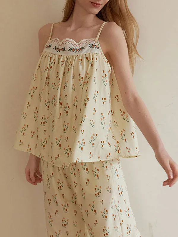 Flower Patterns Cotton Pajama Set