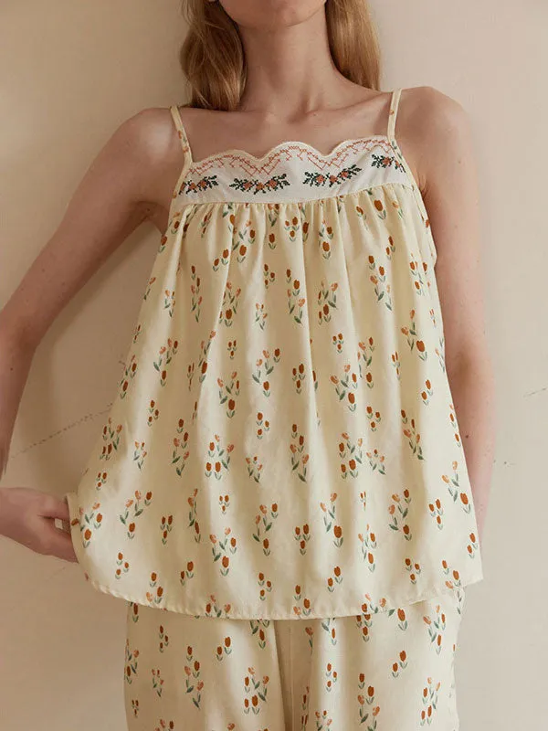 Flower Patterns Cotton Pajama Set