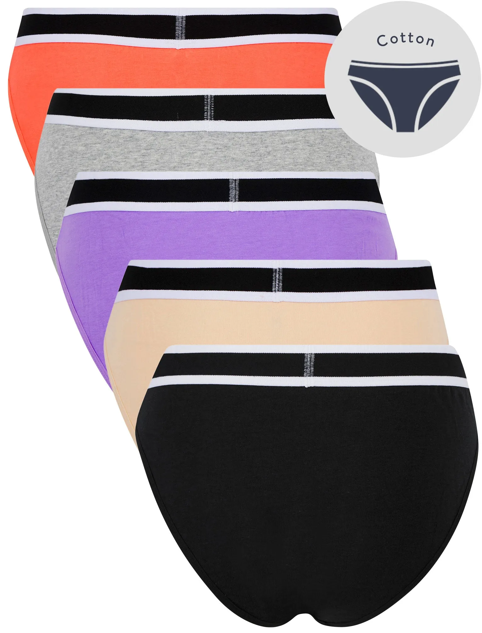 Fran (5 Pack) Cotton Assorted Briefs in Jet Black / Smoke Gray / Fairy Wren / Light Grey Marl / Deep Sea Coral - Tokyo Laundry