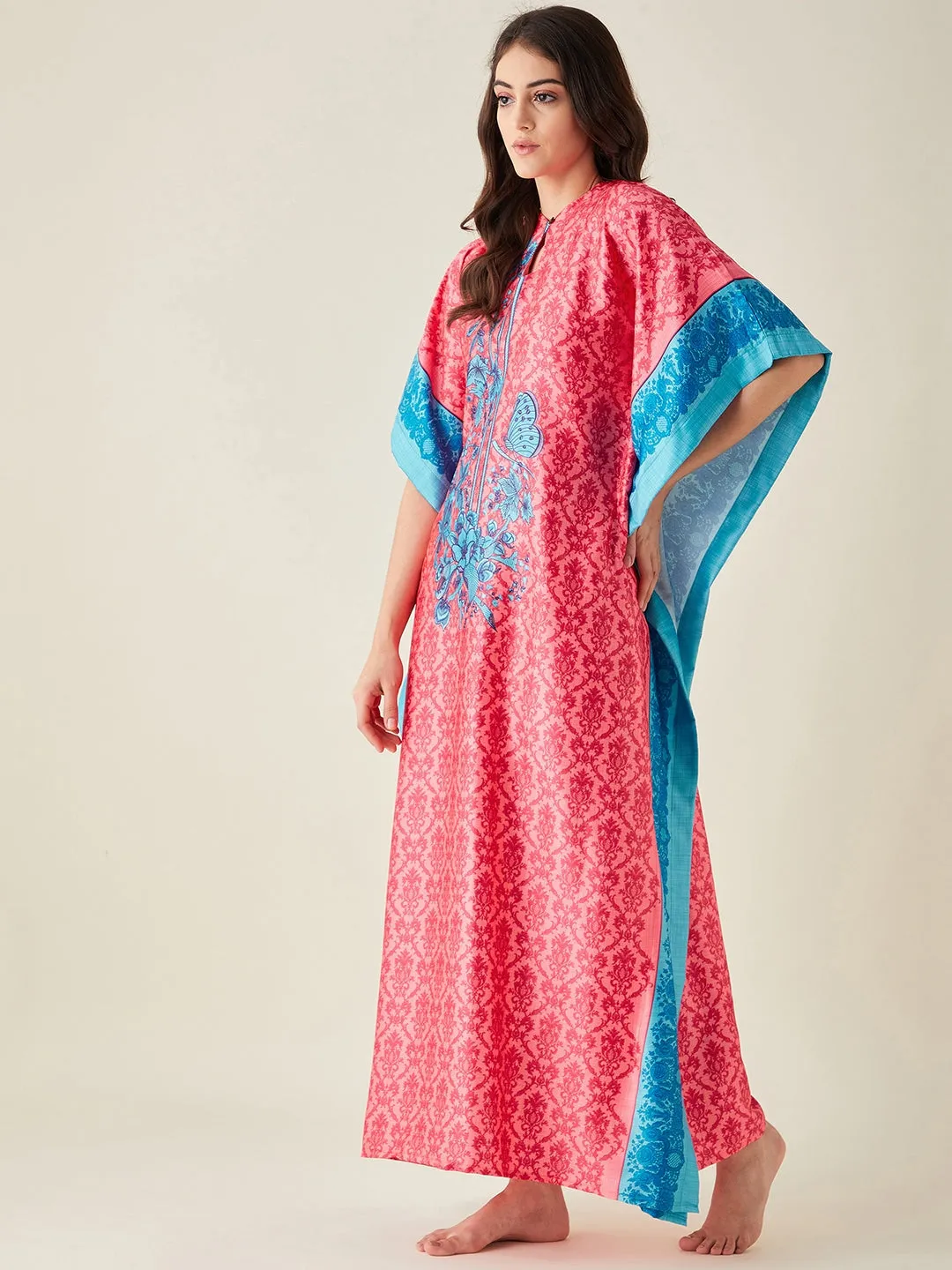Fuschia Fusion Floral Printed Satin Kaftan - The Kaftan Company