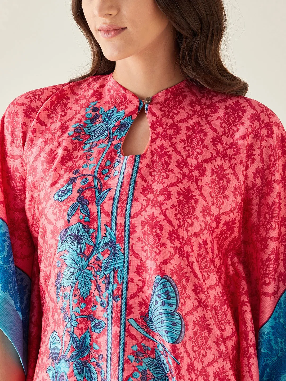 Fuschia Fusion Floral Printed Satin Kaftan - The Kaftan Company