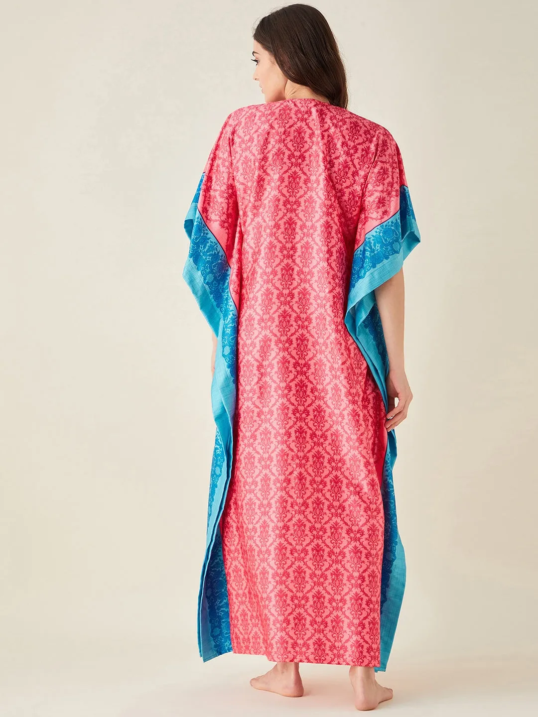 Fuschia Fusion Floral Printed Satin Kaftan - The Kaftan Company