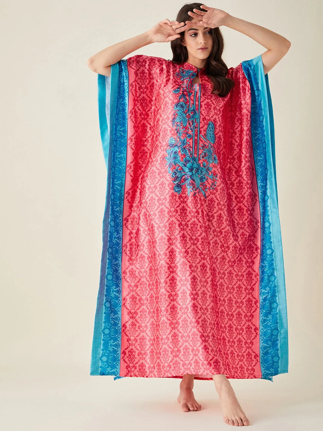 Fuschia Fusion Floral Printed Satin Kaftan - The Kaftan Company