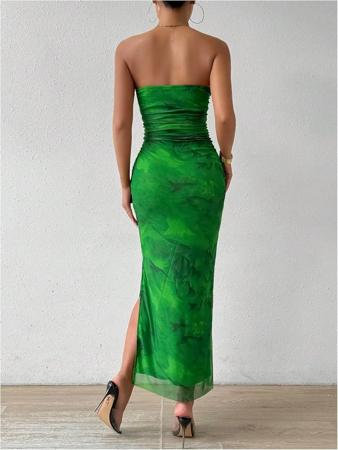 GORGLITTER Women's Floral Strapless Bodycon Wedding Guest Dress Vacation Summer Birthday Tropical Maxi Long Sun Dresses