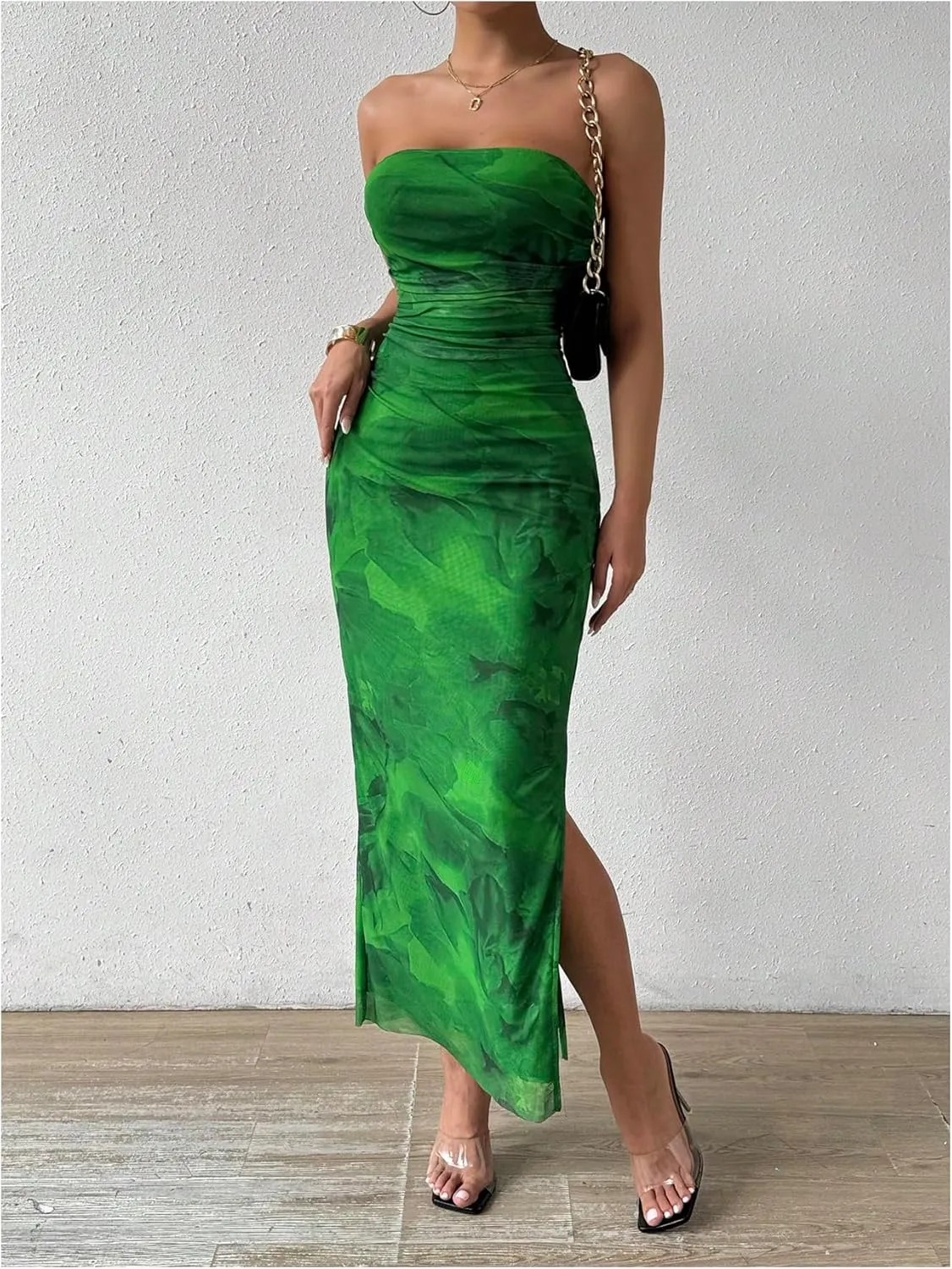 GORGLITTER Women's Floral Strapless Bodycon Wedding Guest Dress Vacation Summer Birthday Tropical Maxi Long Sun Dresses