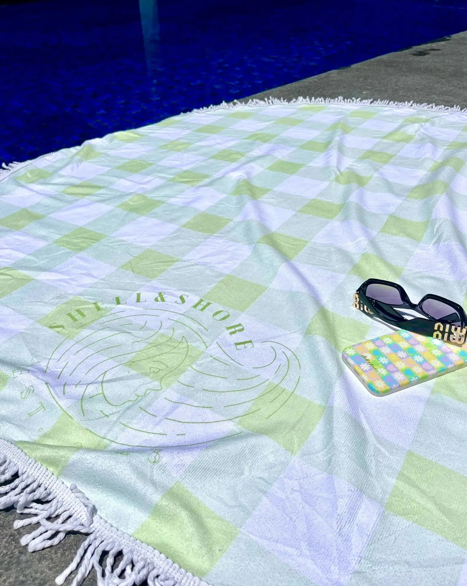 Green Gingham Beach Towel