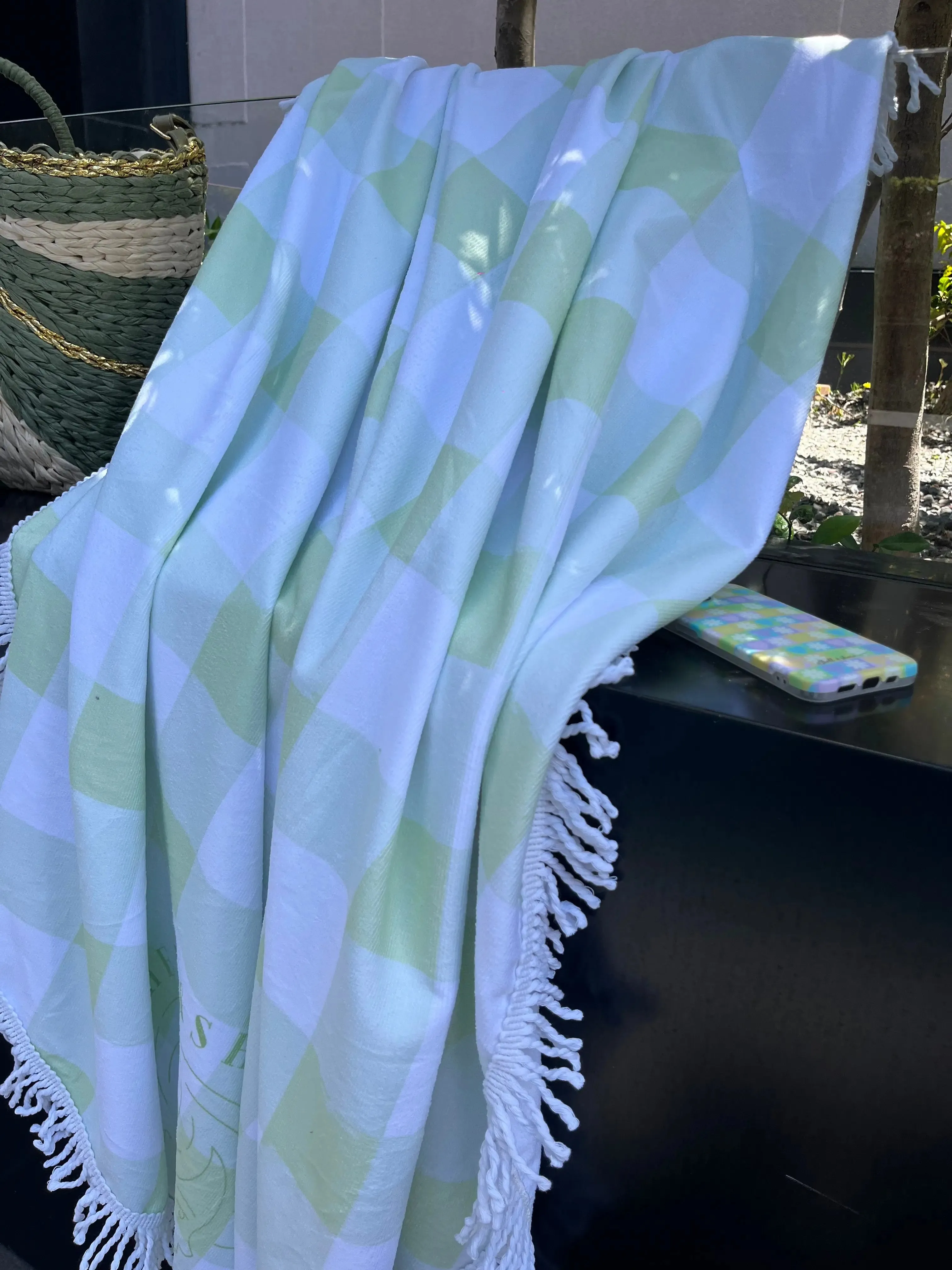 Green Gingham Beach Towel
