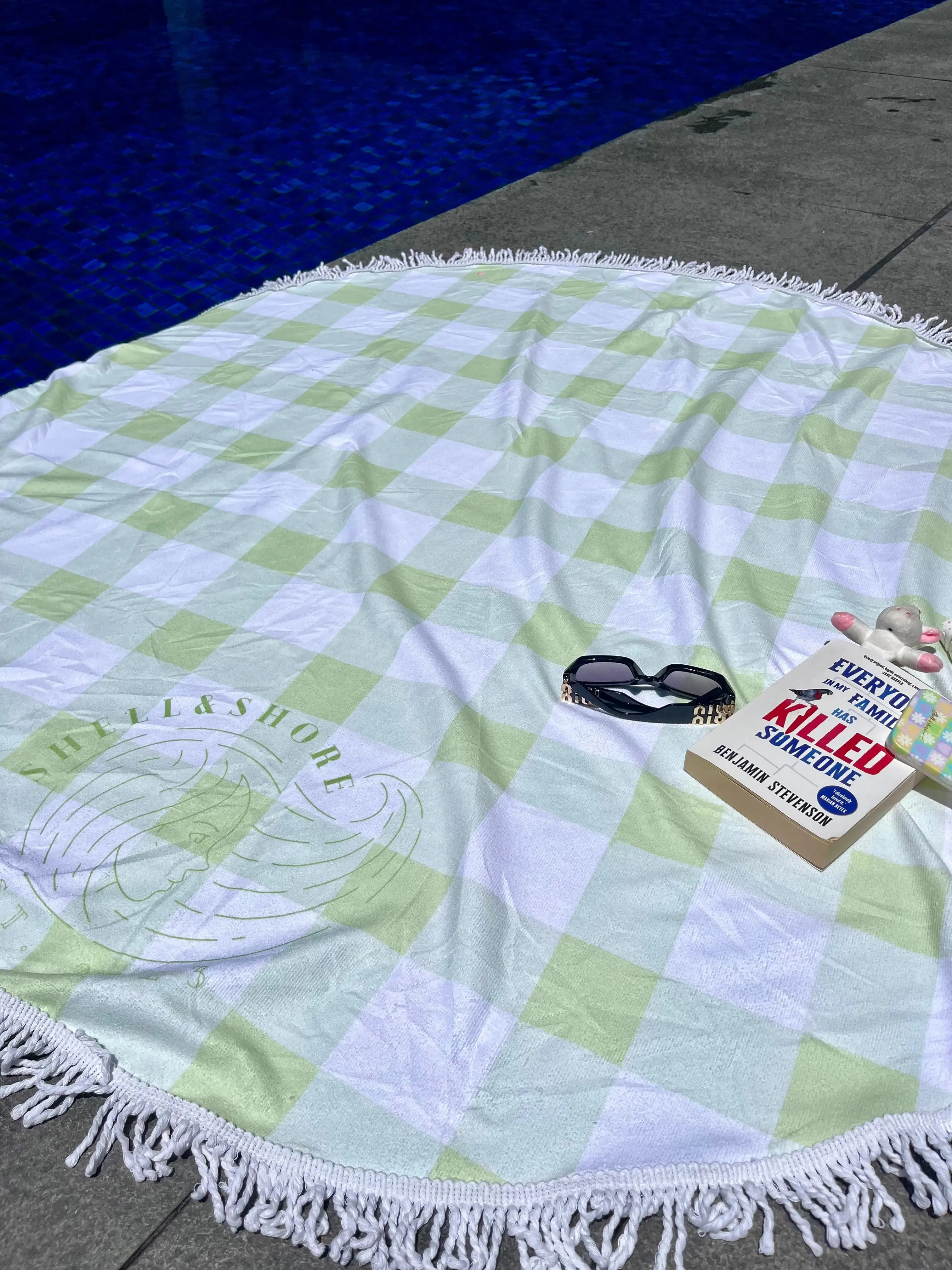 Green Gingham Beach Towel