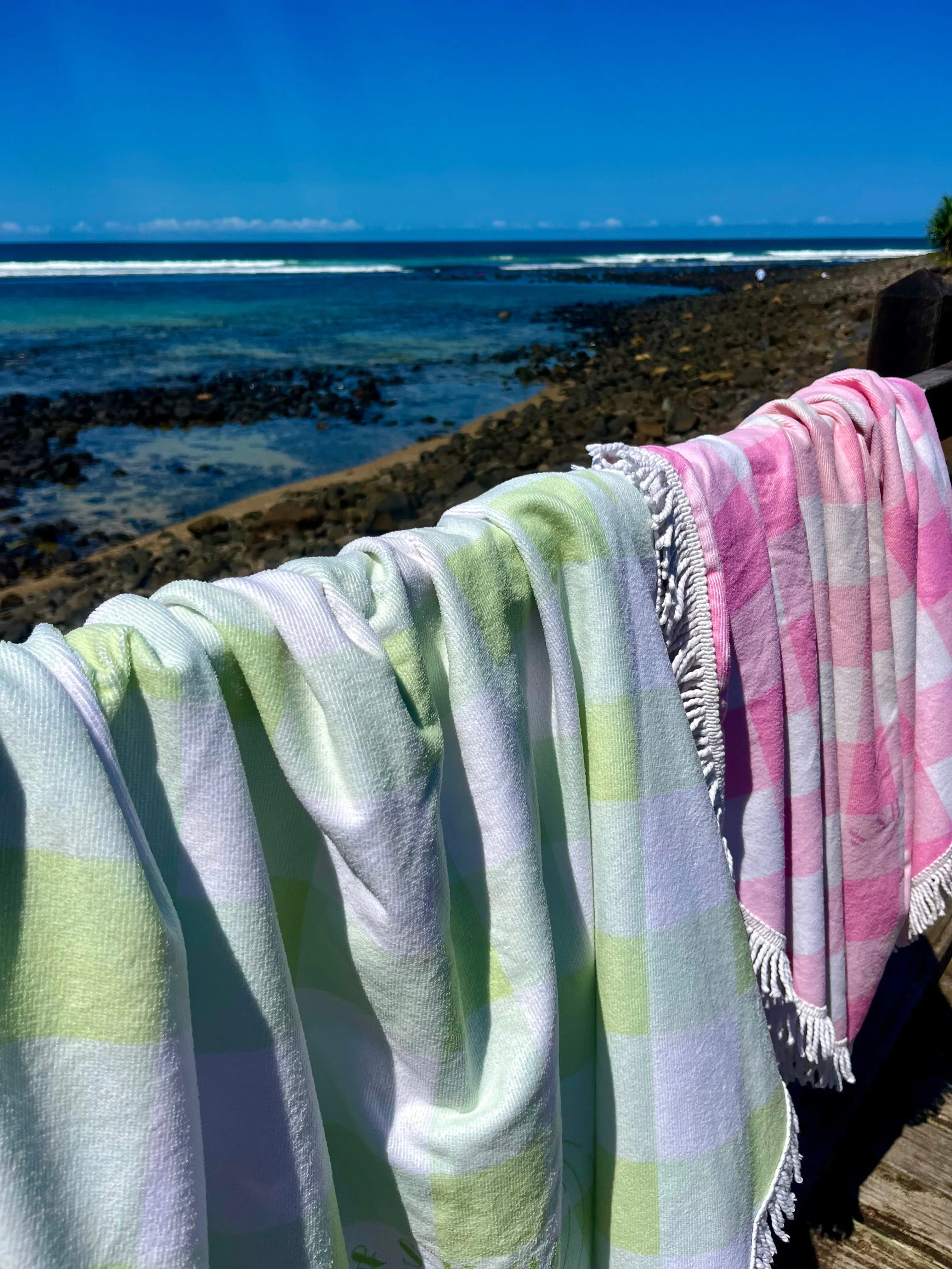 Green Gingham Beach Towel