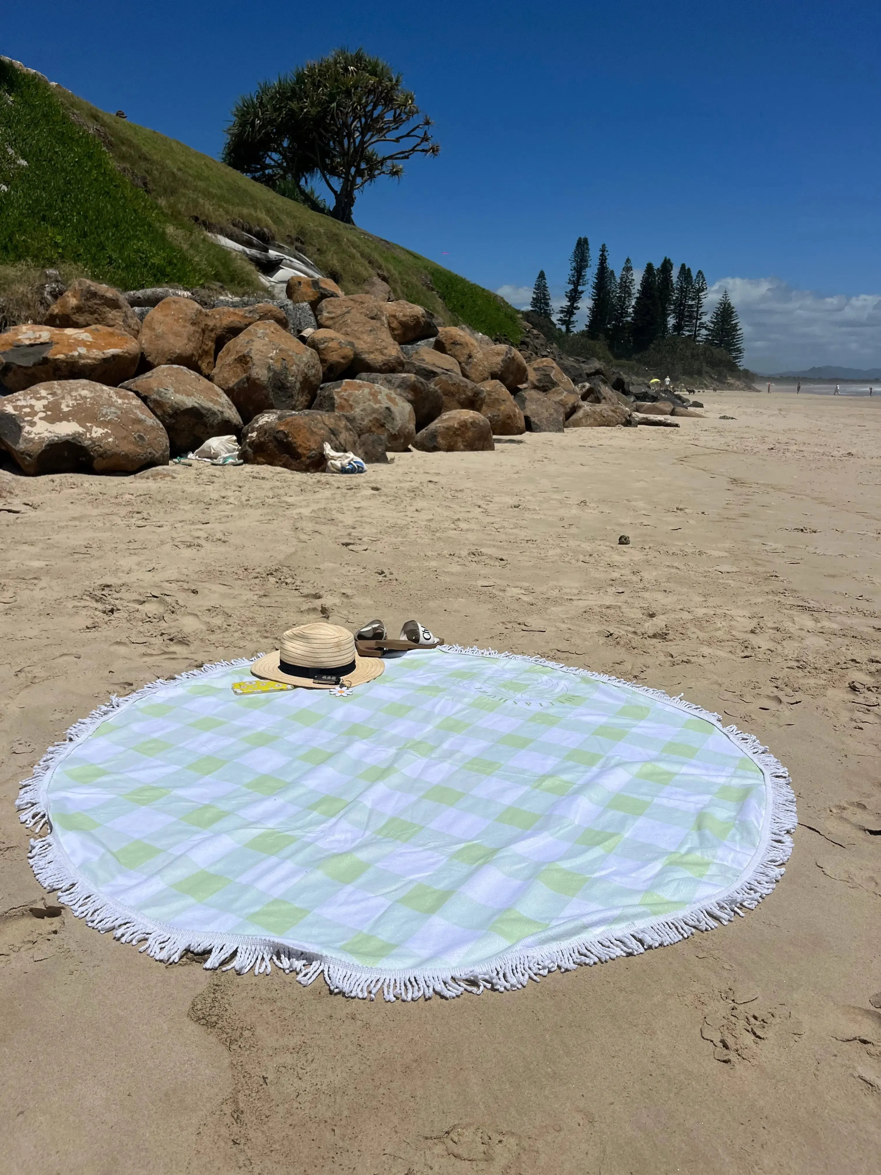 Green Gingham Beach Towel
