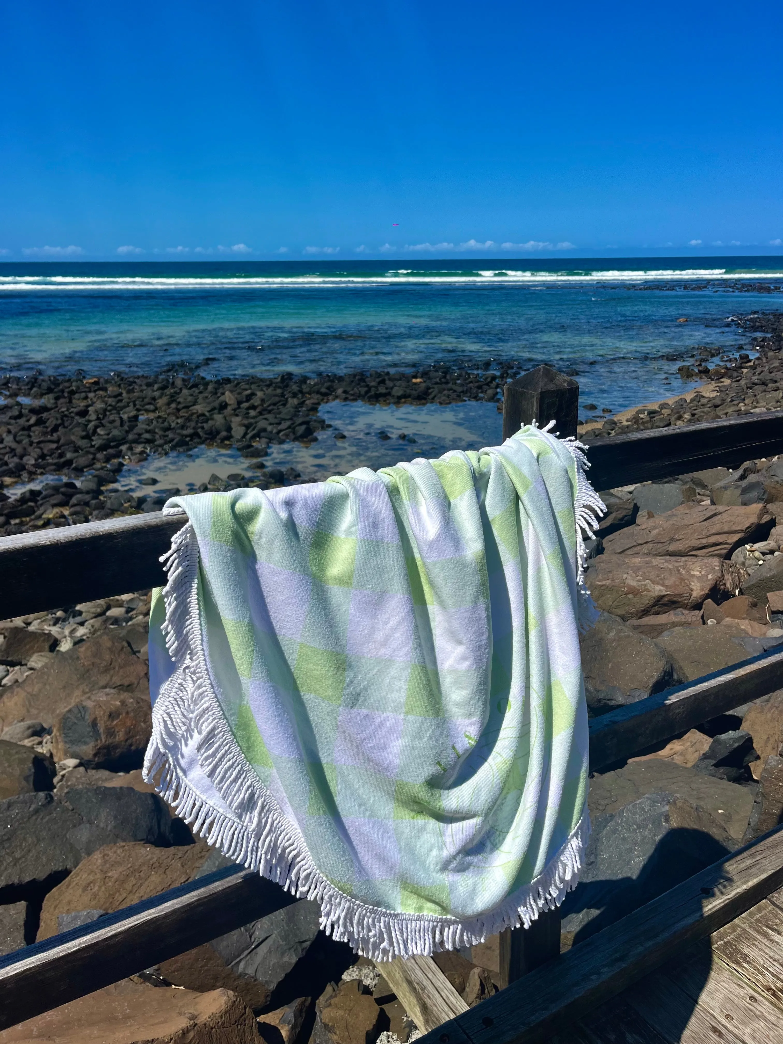 Green Gingham Beach Towel
