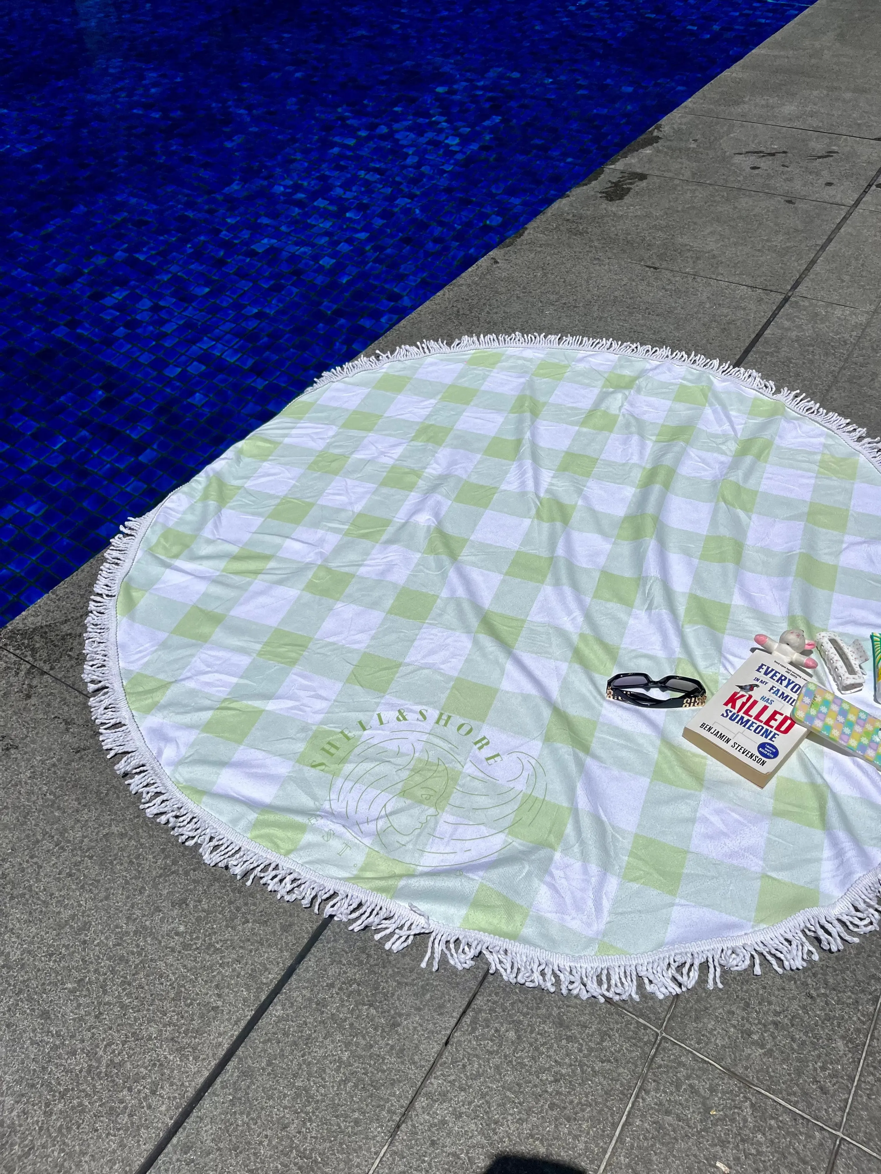 Green Gingham Beach Towel